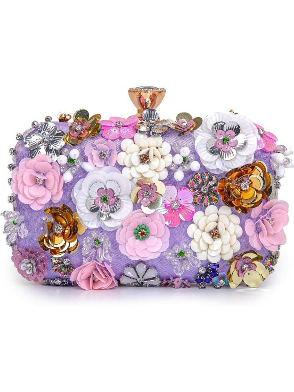 Women's Purple Floral Beaded Chain Strap Party Prom Clutch Purse Evening Bag